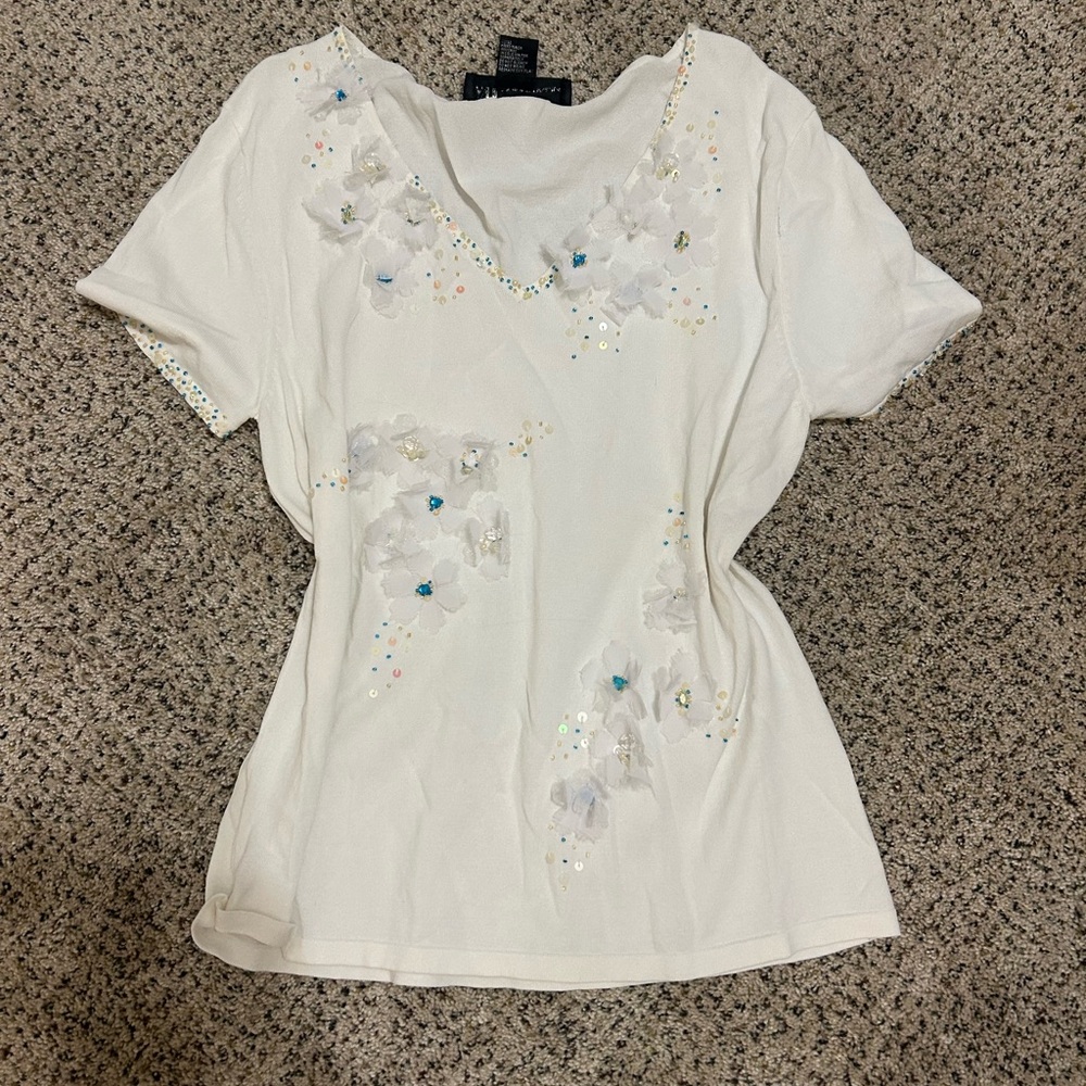 White Floral Embellished Blouse